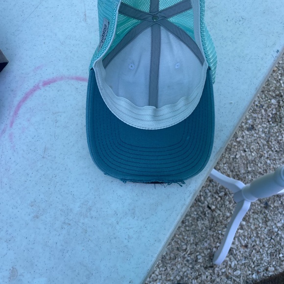 Blue and White Trucker Hat with Fish Flag Patch distressed look. - Picture 5 of 6